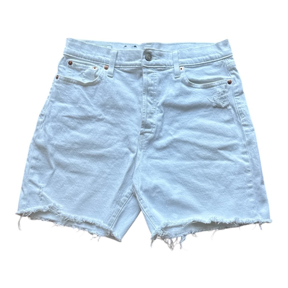 GAP Cheeky Midi Short High Rise White Distressed Raw Hem Denim Women's Size 30